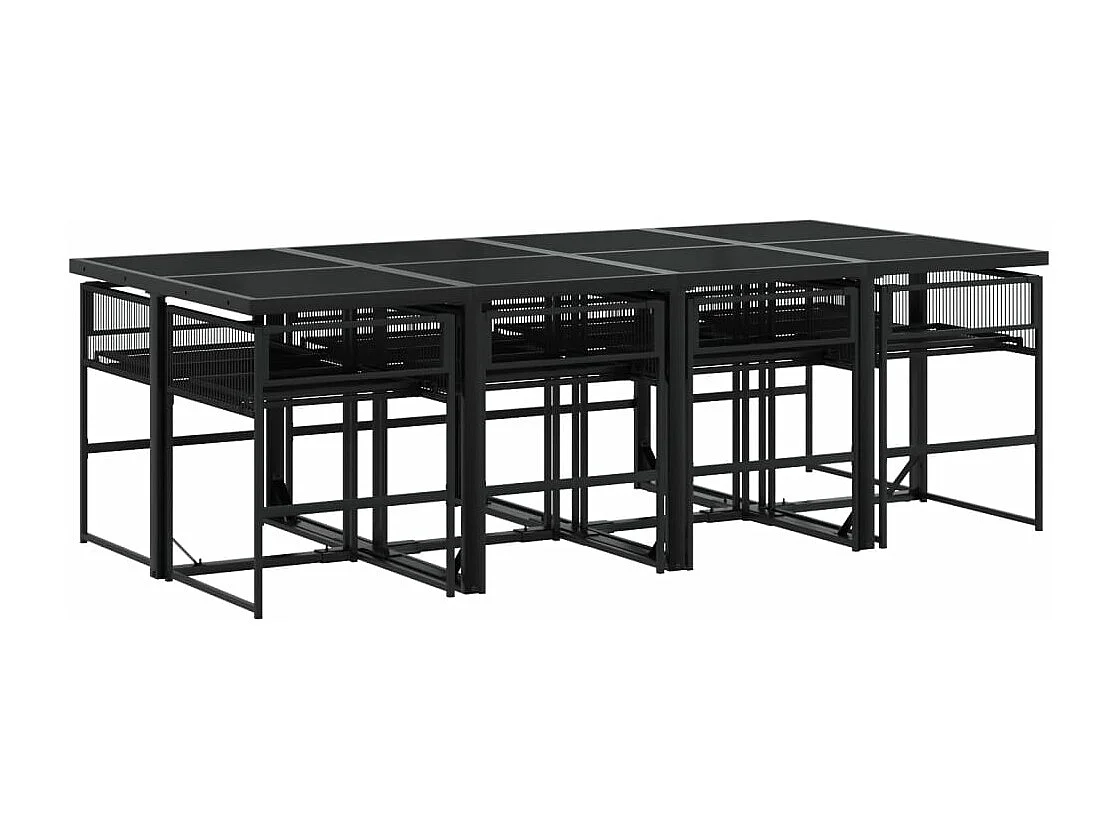 9-tlg. Garten-Essgruppe Schwarz Poly Rattan