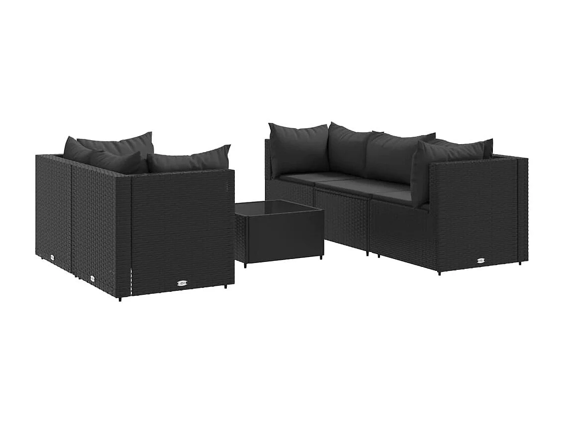 Set muebles de jardín 6 piezas y cojines ratán sintético negro