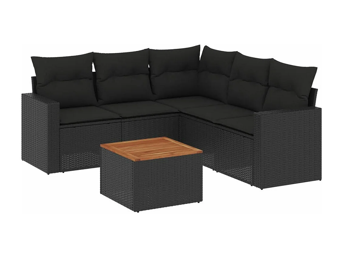Set Divano da Giardino 6 pz con Cuscini Nero in Polyrattan