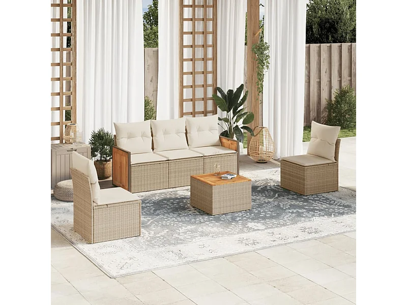 Salon de jardin avec coussins 6 pcs beige résine tressée