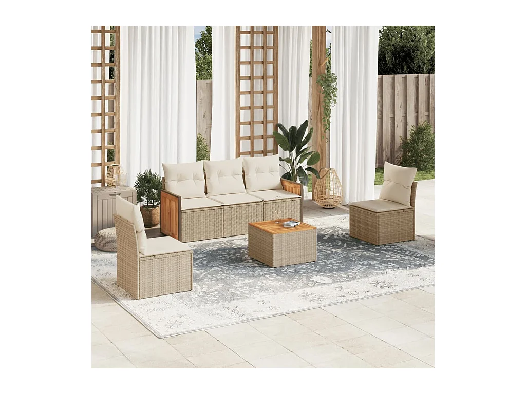 Salon de jardin avec coussins 6 pcs beige résine tressée