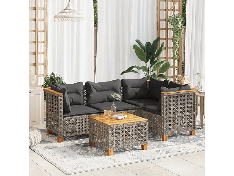 5-delige Loungeset met kussens poly rattan grijs