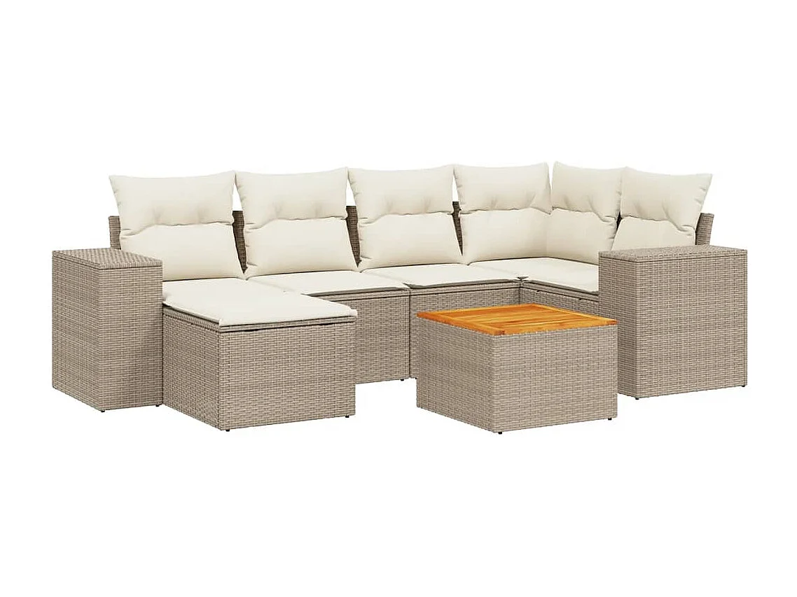 Set Divani da Giardino 7 pz con Cuscini Beige in Polyrattan