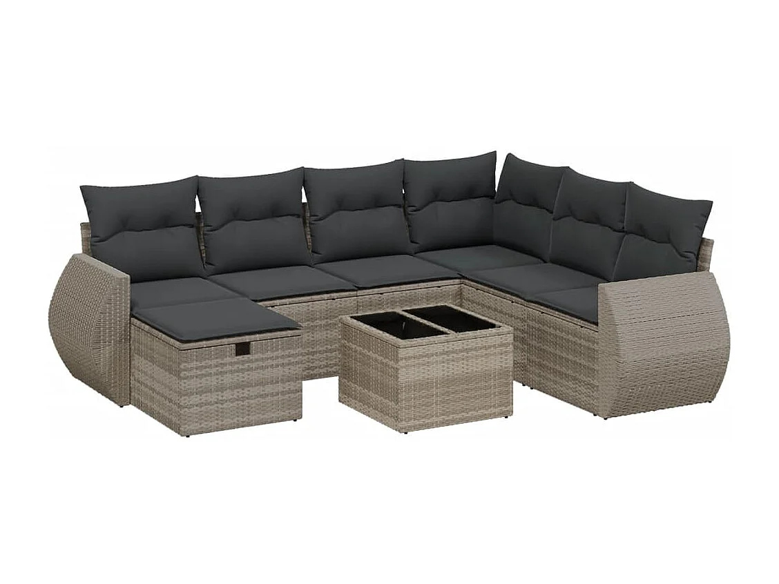 Salon de jardin 8 pcs avec coussins gris clair résine tressée