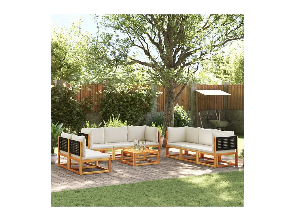 Salon de jardin avec coussins 9 pcs bois massif d'acacia