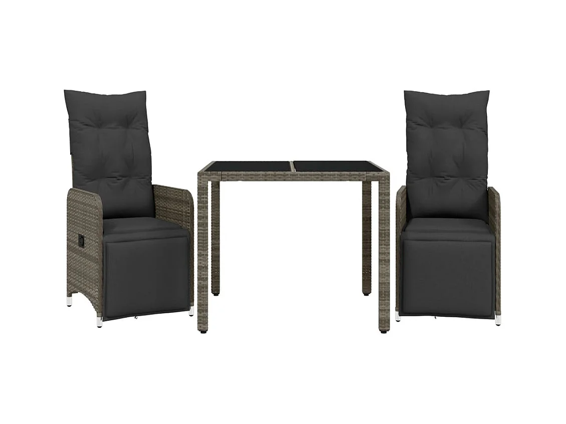 Ensemble de bistro de jardin 3 pcs coussins gris poly rotin