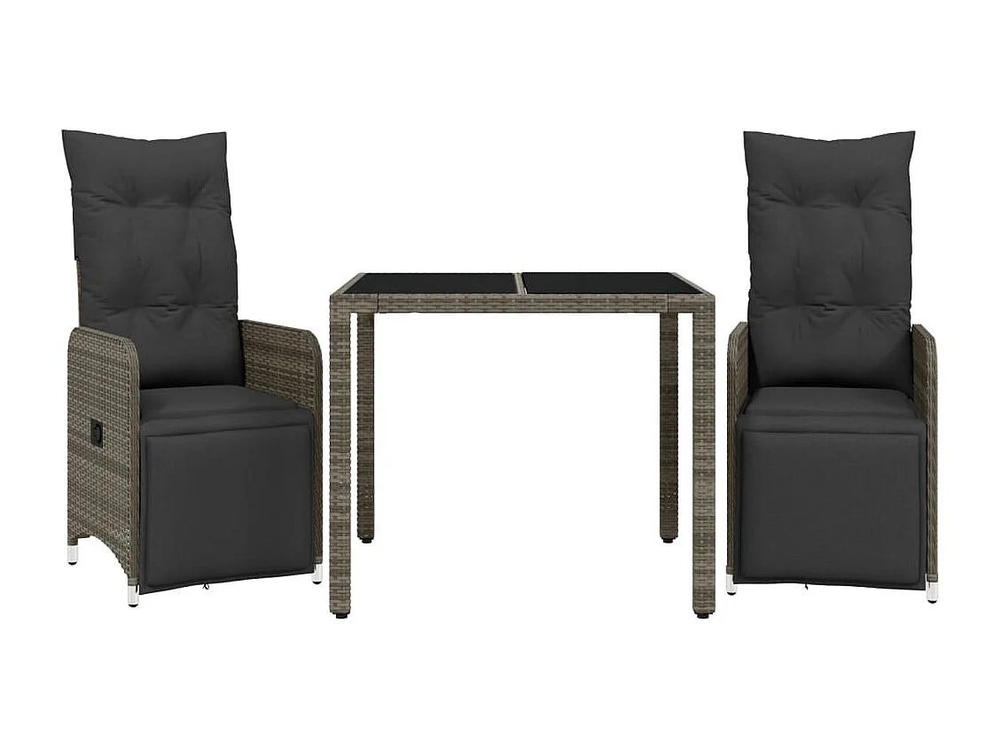 Ensemble de bistro de jardin 3 pcs coussins gris poly rotin