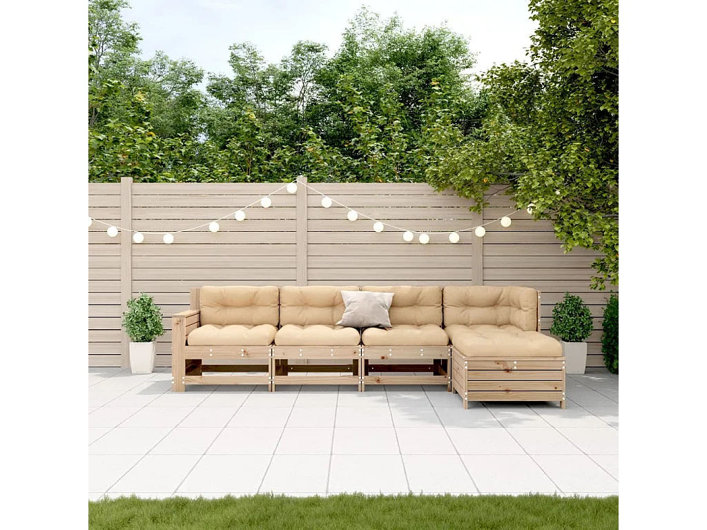 5 pcs conjunto lounge de jardim c/ almofadões pinho maciço