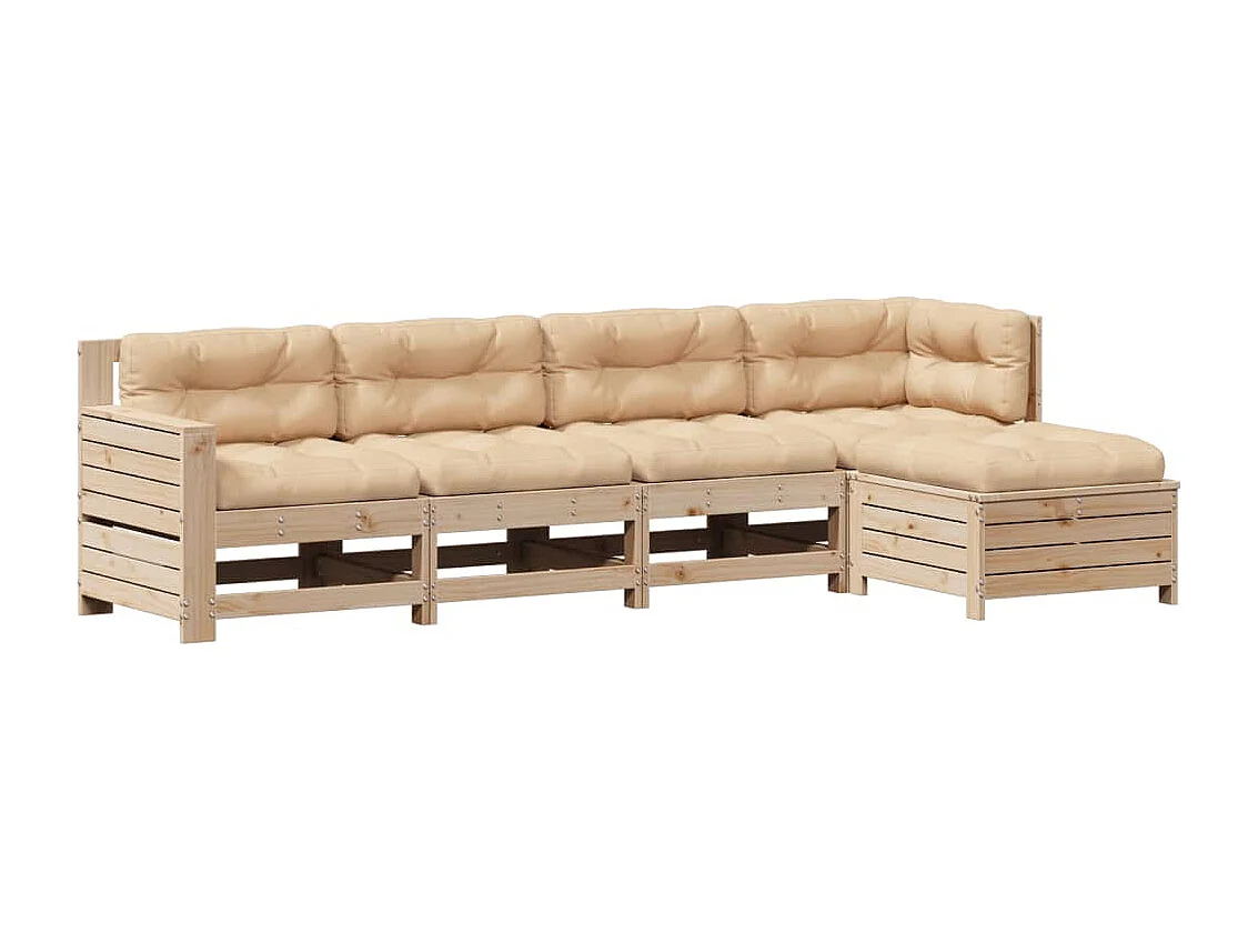 5 pcs conjunto lounge de jardim c/ almofadões pinho maciço