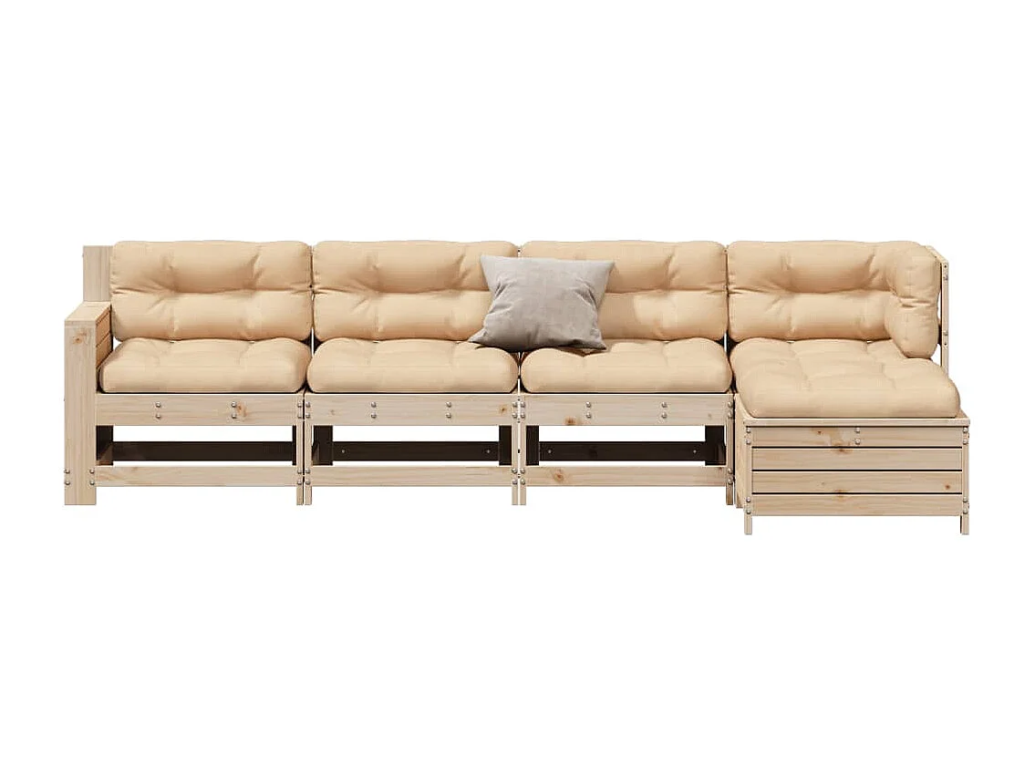 5 pcs conjunto lounge de jardim c/ almofadões pinho maciço