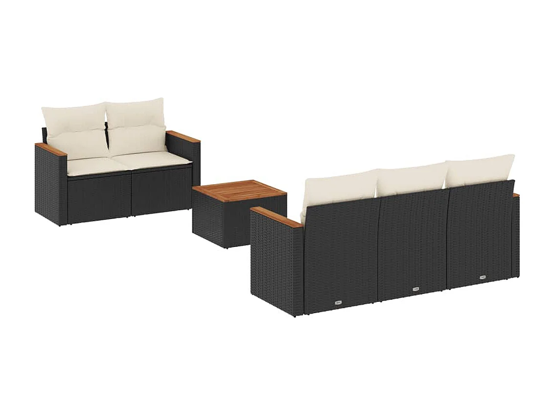 6-delige Loungeset met kussens poly rattan zwart