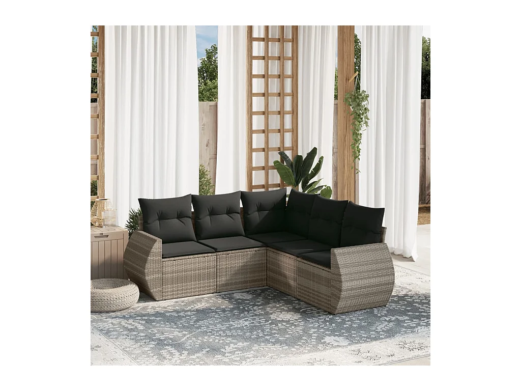 Salon de jardin 5 pcs avec coussins gris clair résine tressée