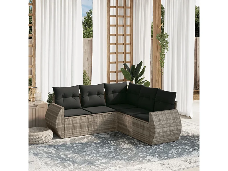 Salon de jardin 5 pcs avec coussins gris clair résine tressée