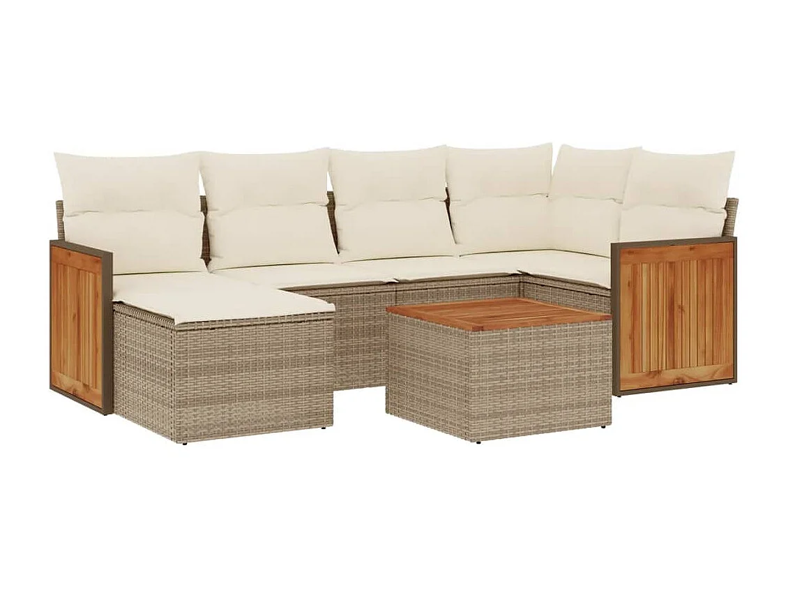 Set sofás de jardín 7 piezas y cojines ratán sintético beige