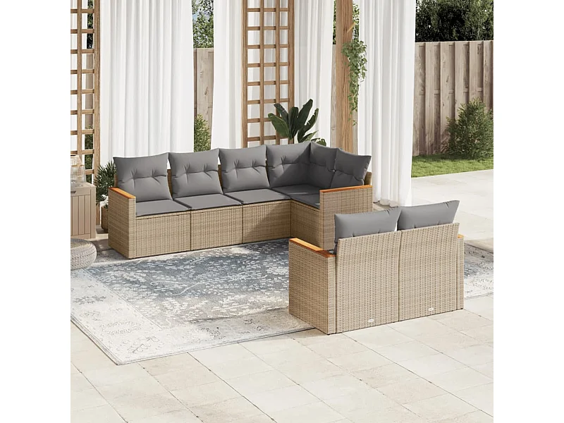 Salon de jardin avec coussins 7 pcs beige résine tressée