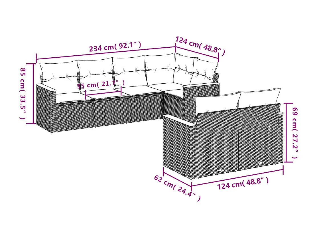 Set Divani da Giardino 7 pz con Cuscini Beige in Polyrattan
