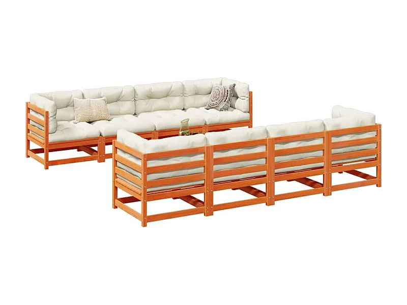 Set Divani Giardino 9 pz con Cuscini Marrone Cera Massello Pino