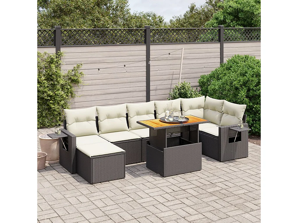 8-tlg. Garten-Sofagarnitur mit Kissen Schwarz Poly Rattan