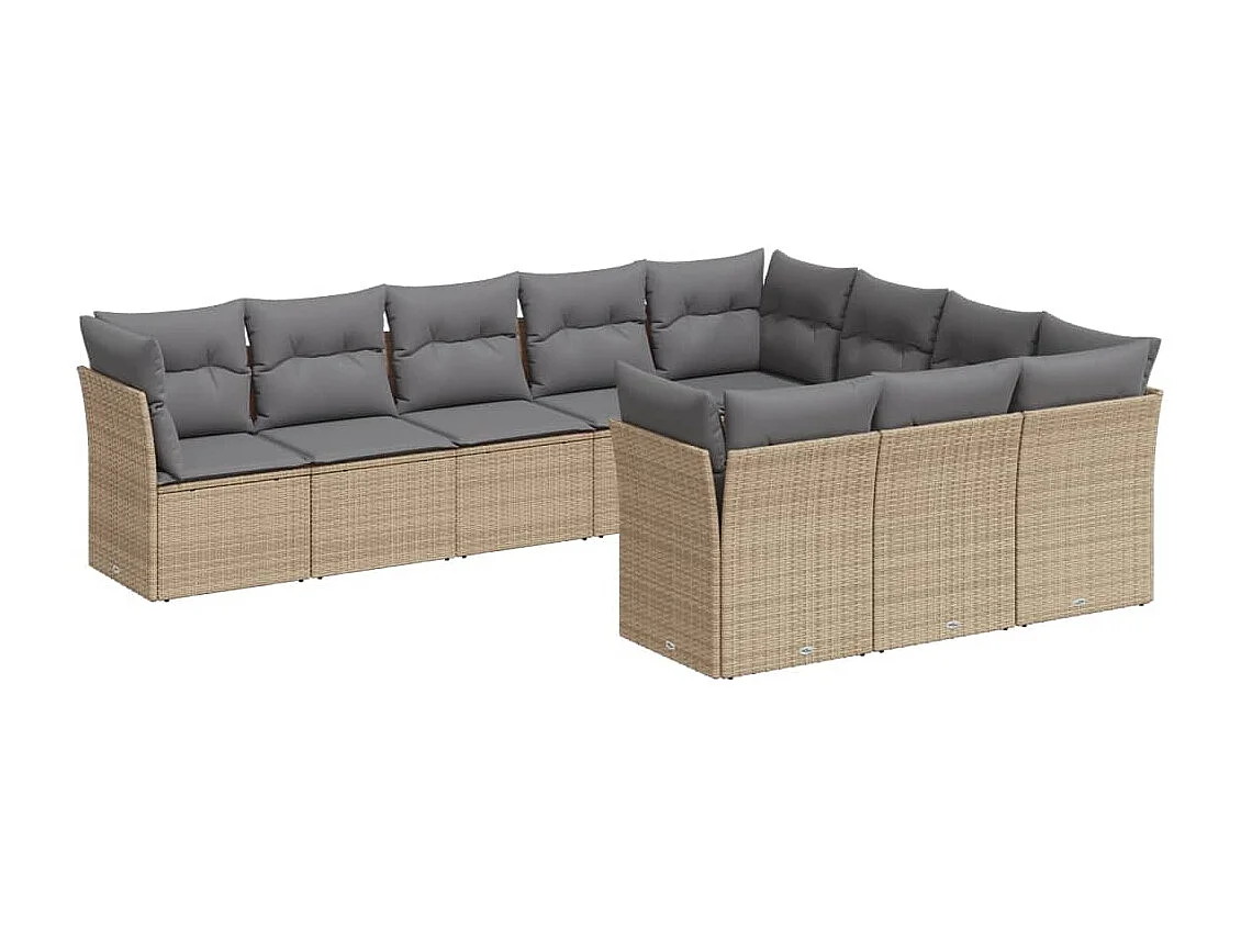 Salon de jardin avec coussins 10 pcs beige résine tressée