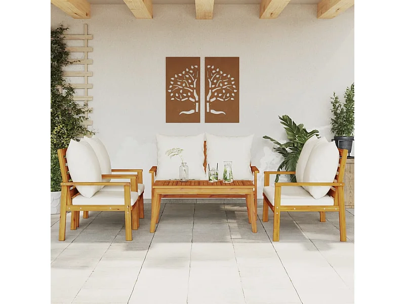 Set Salotto da Giardino 5 pz con Cuscini Legno Massello Acacia