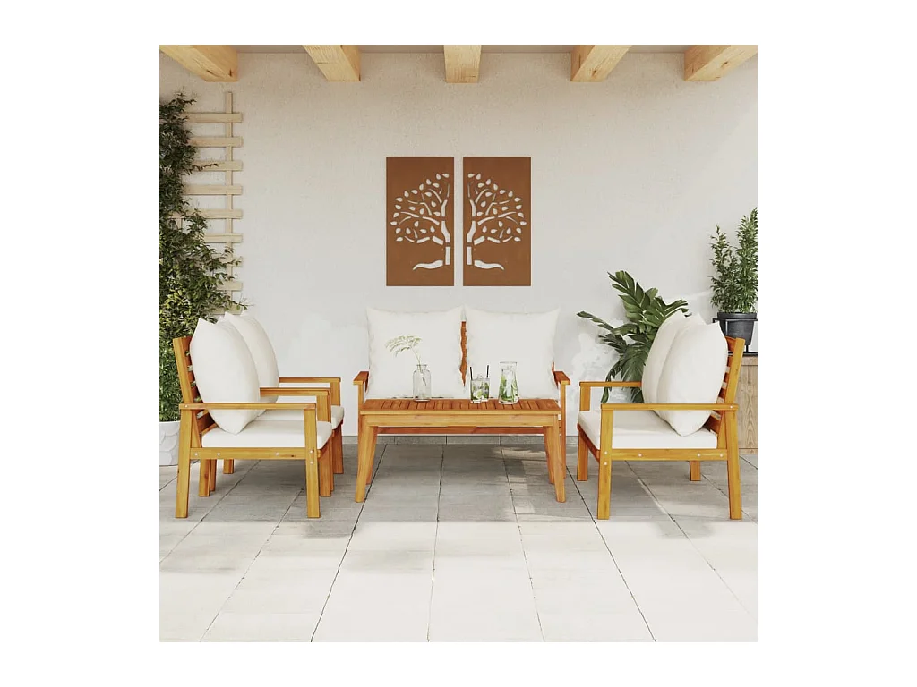 Set Salotto da Giardino 5 pz con Cuscini Legno Massello Acacia