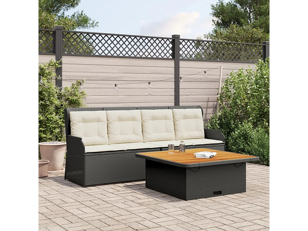 Set Divani da Giardino 3 pz con Cuscini in Polyrattan Nero