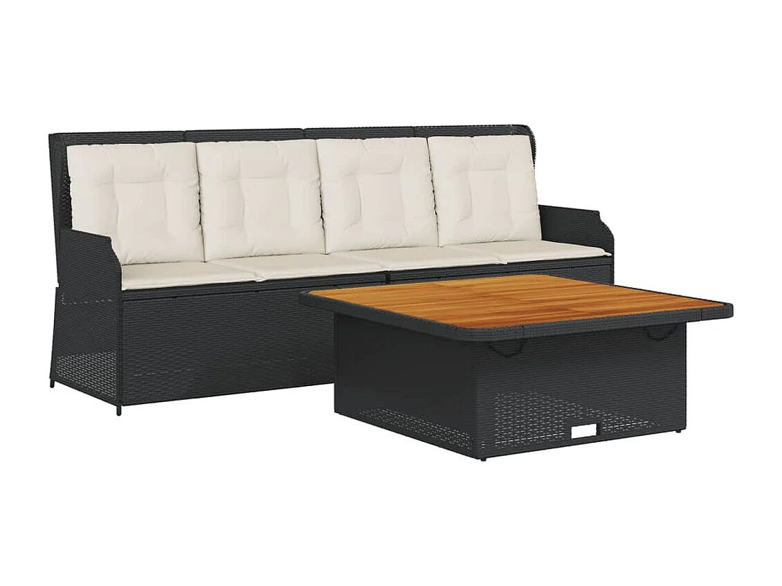 Set Divani da Giardino 3 pz con Cuscini in Polyrattan Nero