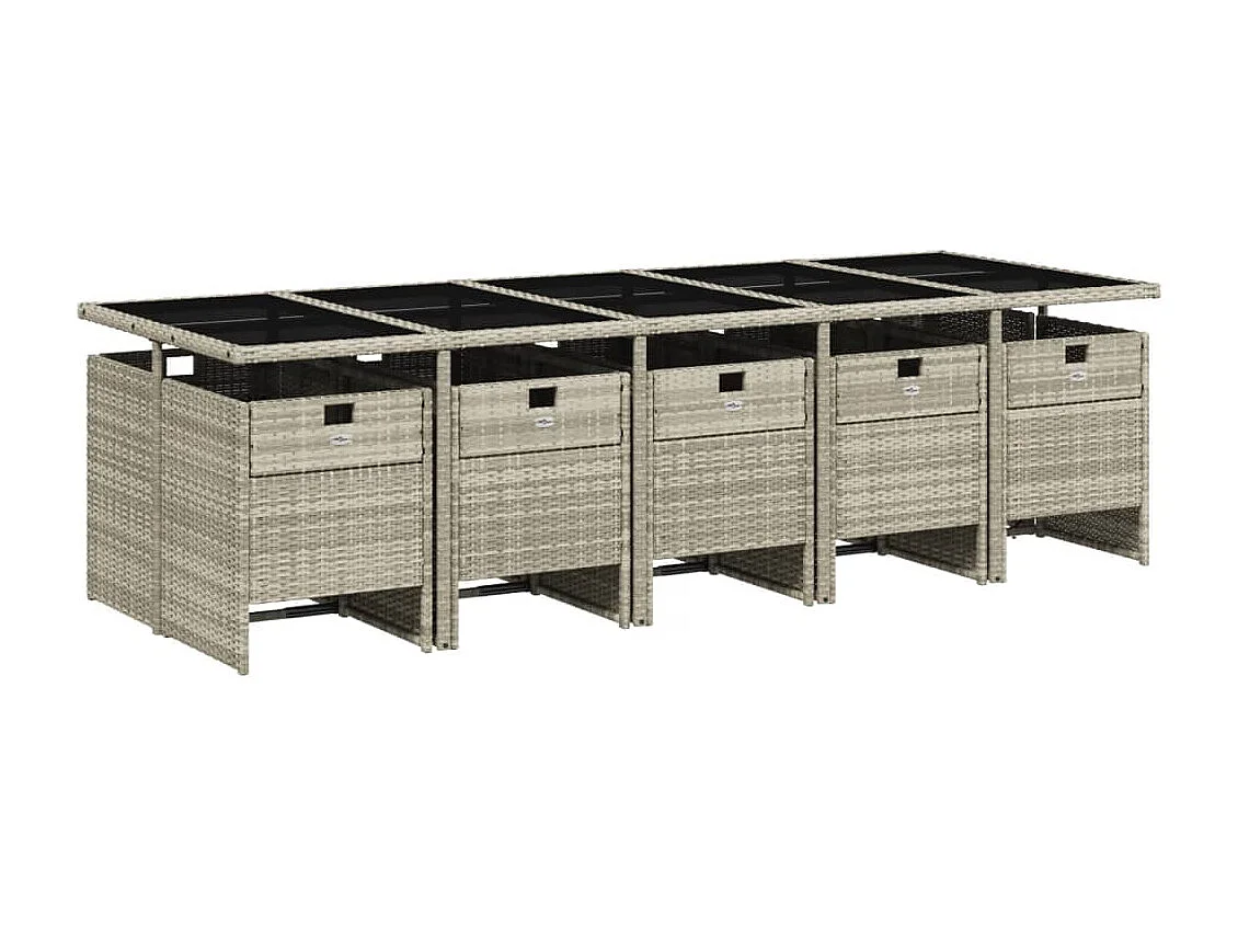 11-tlg. Garten-Essgruppe mit Kissen Hellgrau Poly Rattan