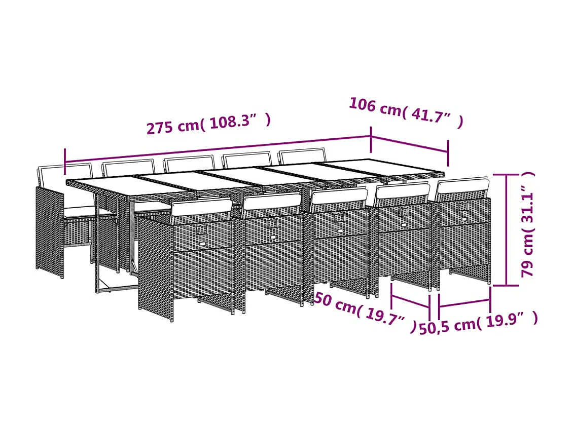 11-tlg. Garten-Essgruppe mit Kissen Hellgrau Poly Rattan
