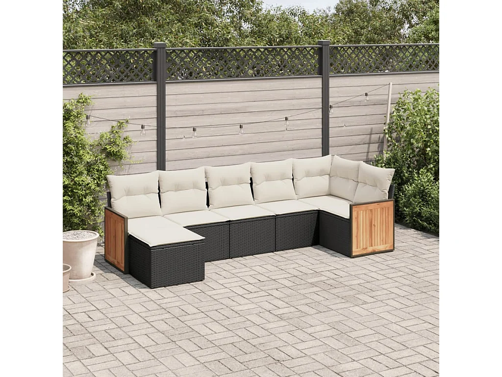 Set Divani da Giardino con Cuscini 7pz Nero Polyrattan
