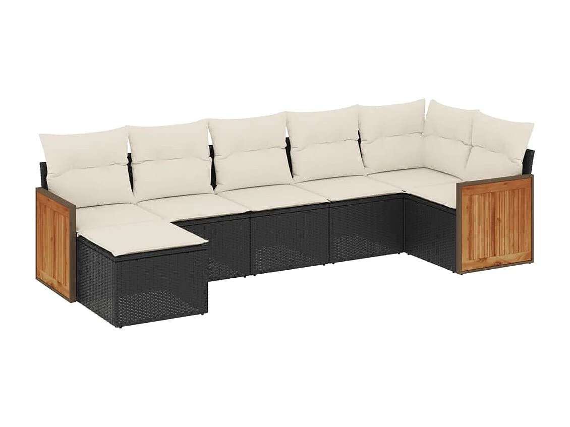 Set Divani da Giardino con Cuscini 7pz Nero Polyrattan