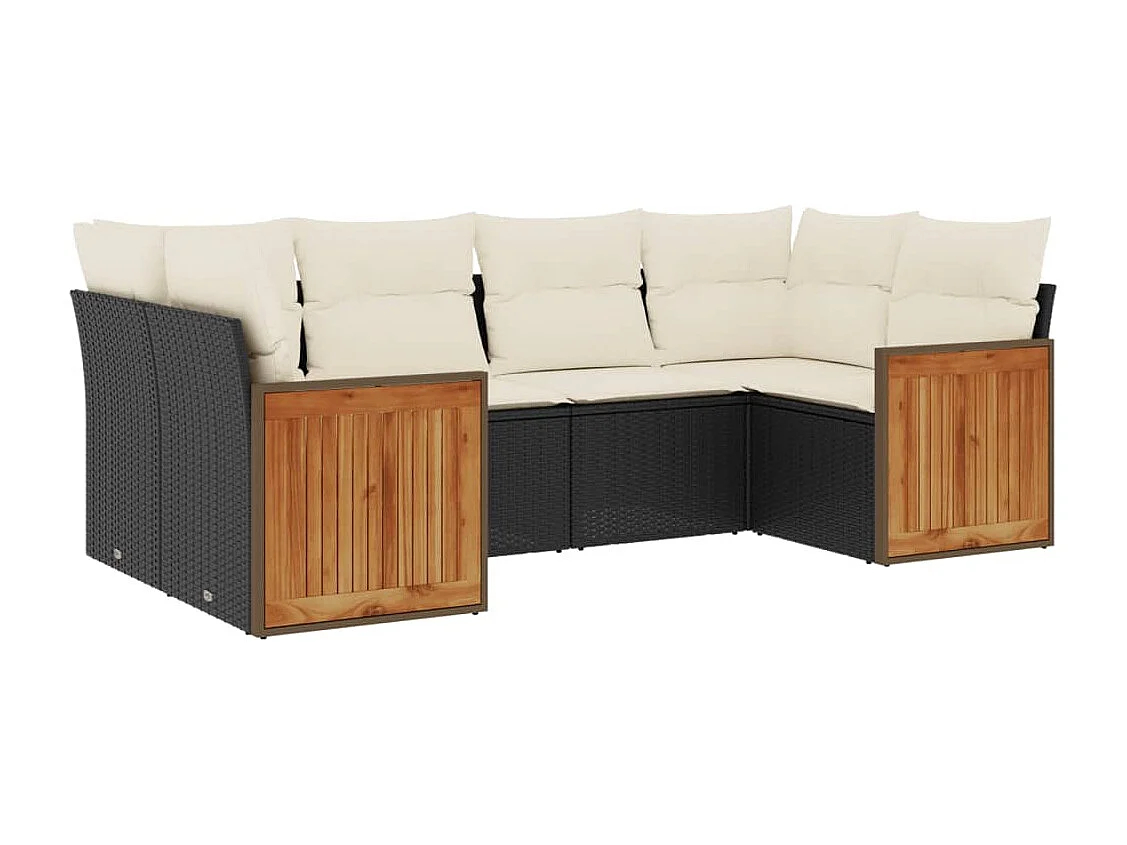 Salon de jardin 6 pcs avec coussins noir résine tressée