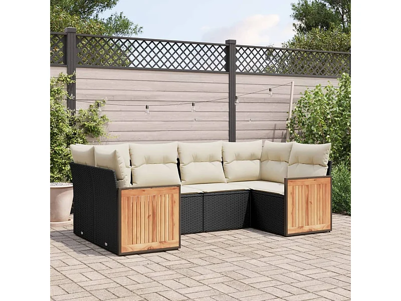 6-delige Loungeset met kussens poly rattan zwart