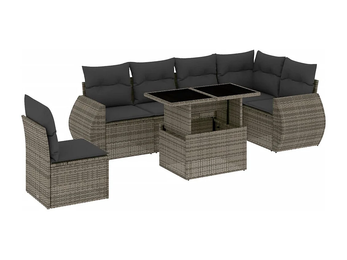 Set Divani da Giardino 7 pz con Cuscini Grigio in Polyrattan