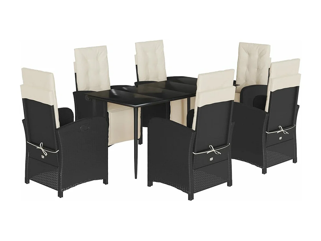 Set da Pranzo da Giardino 7 pz Nero con Cuscini in Polyrattan