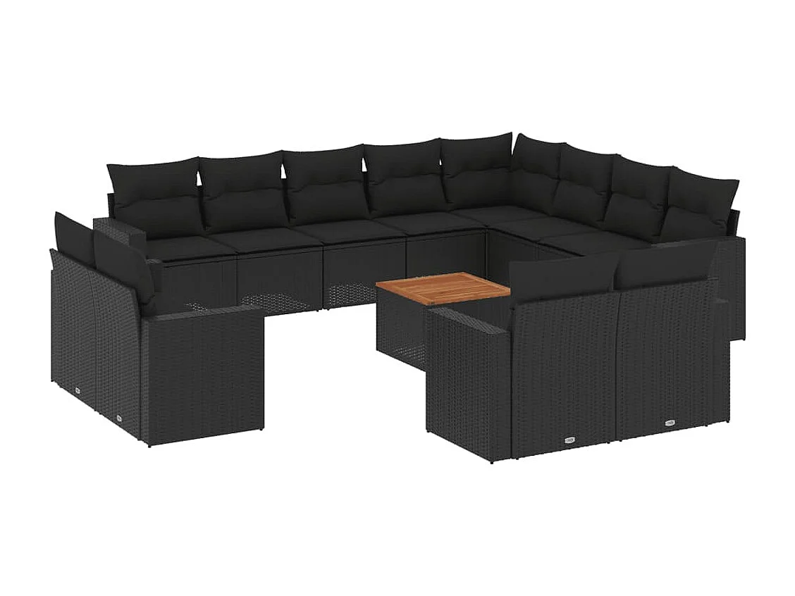 Set Divani da Giardino 13pz con Cuscini Nero in Polyrattan