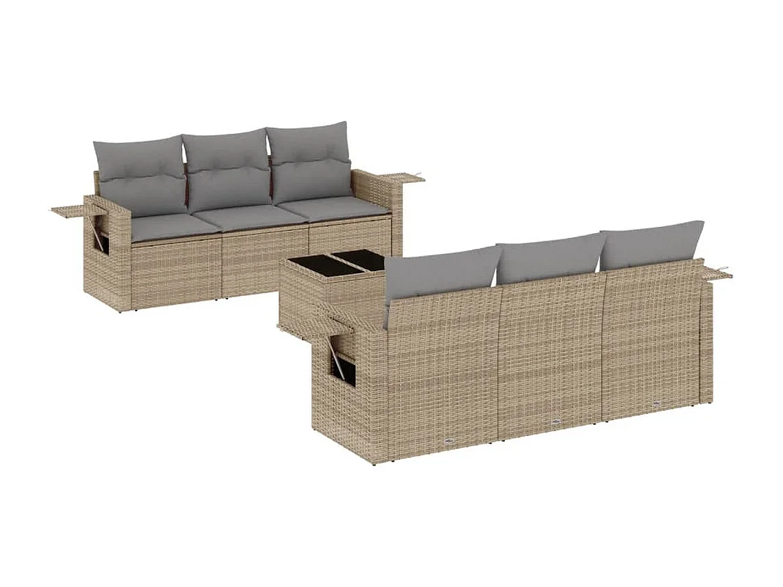 Salon de jardin avec coussins 7 pcs beige résine tressée