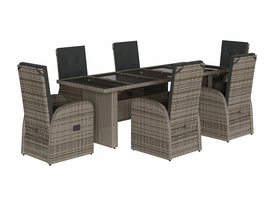 Set da Pranzo da Giardino 7 pz con Cuscini in Polyrattan Grigio