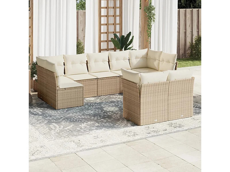 9-delige Loungeset met kussens poly rattan beige