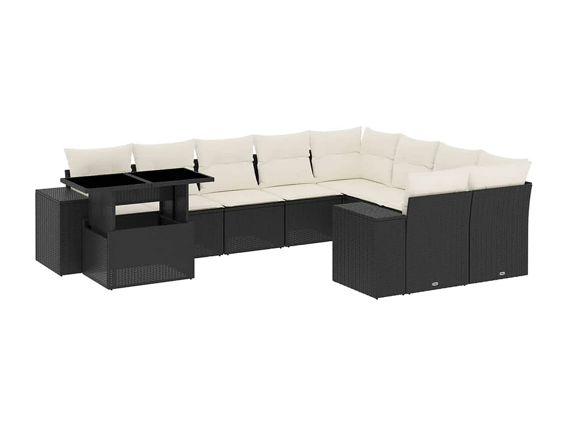 Set Divani da Giardino 10pz con Cuscini in Polyrattan Nero