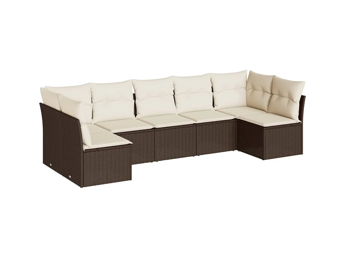 Set Divani da Giardino 7 pz con Cuscini Marrone in Polyrattan