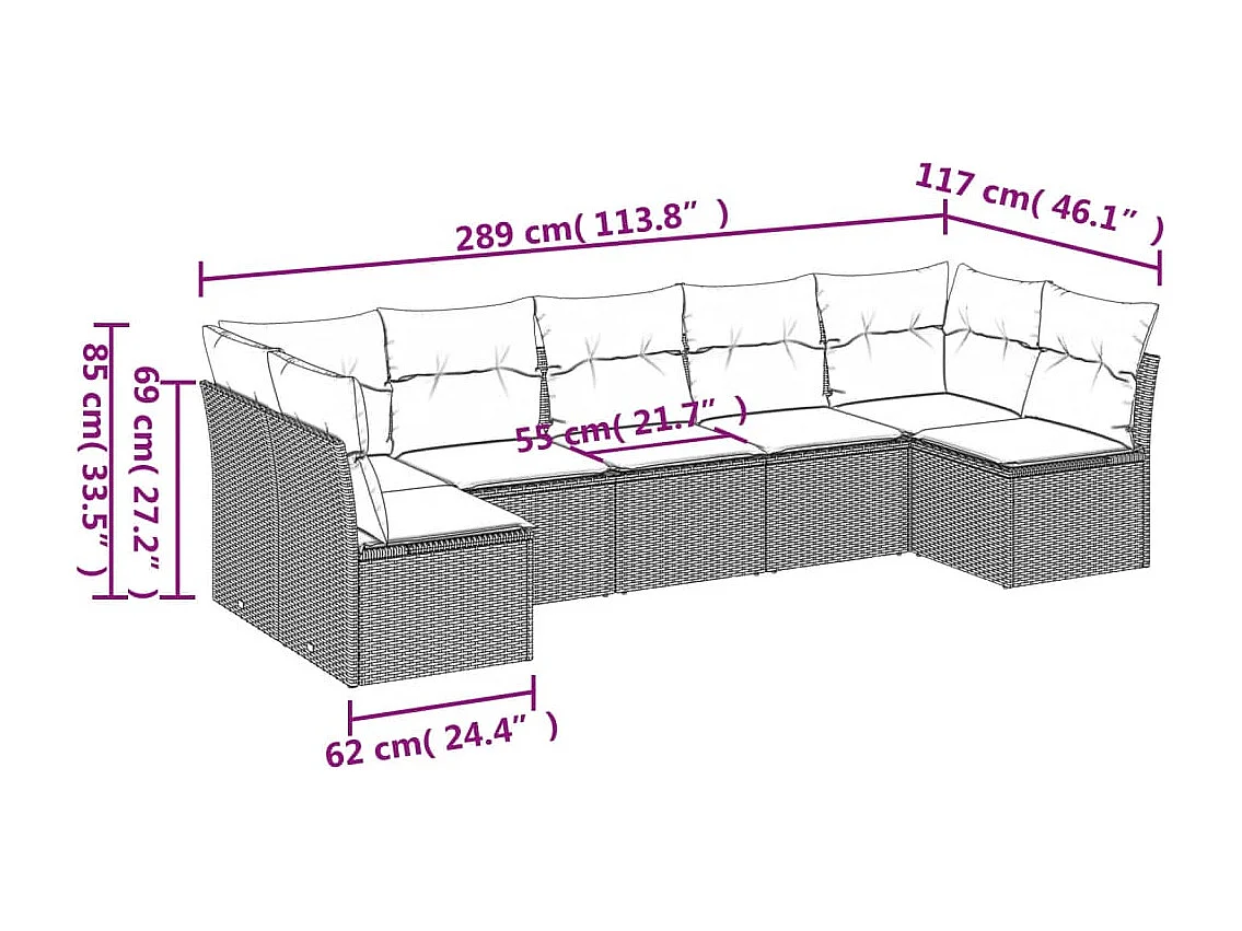 7-tlg. Garten-Sofagarnitur mit Kissen Braun Poly Rattan