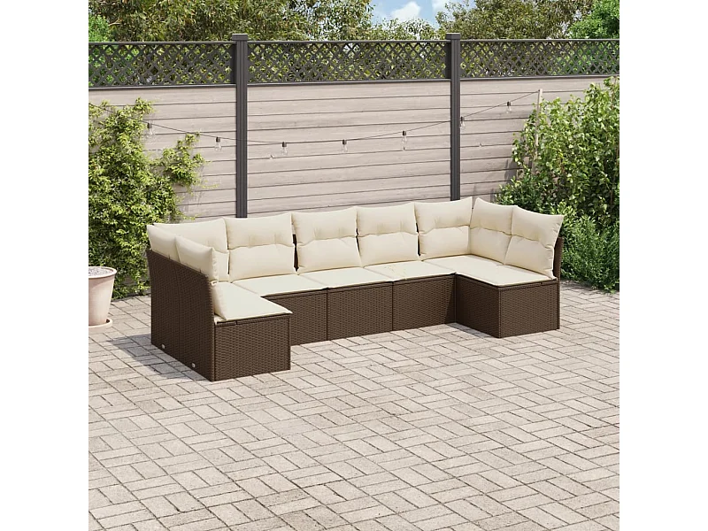 Salon de jardin avec coussins 7 pcs marron résine tressée