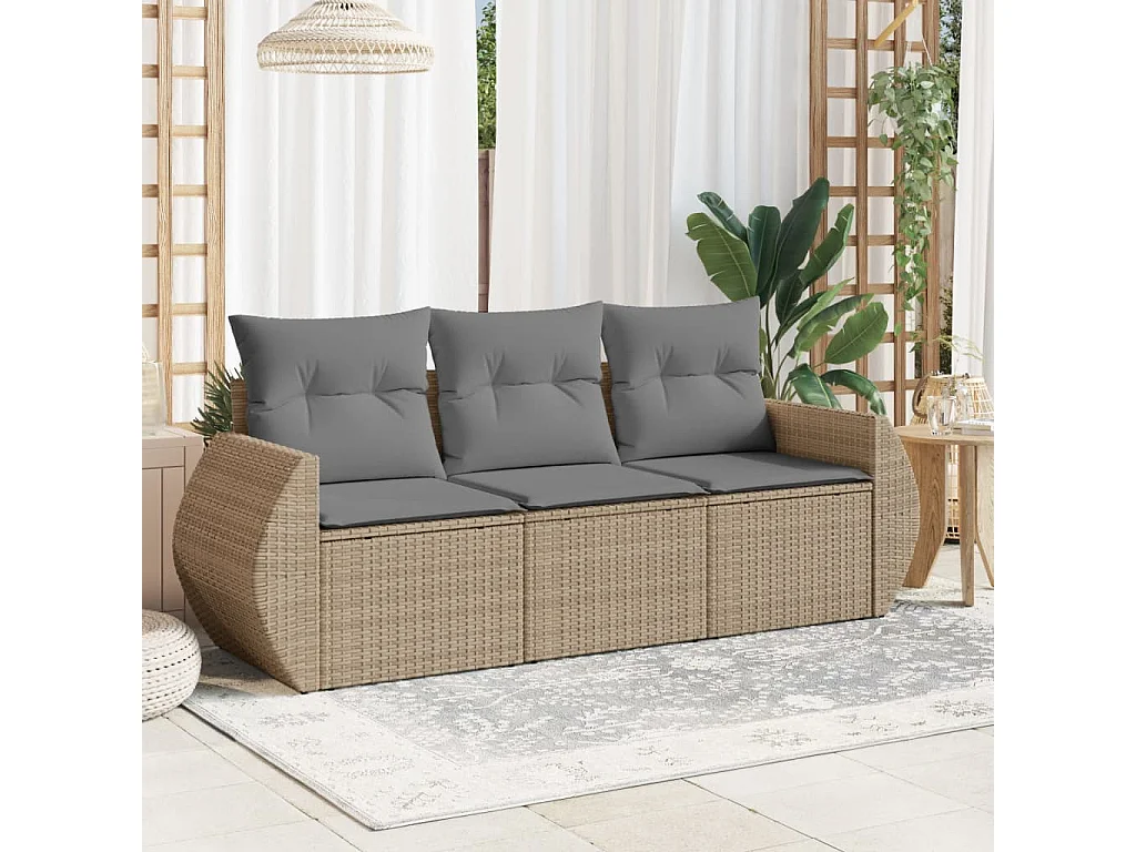 Salon de jardin avec coussins 3 pcs beige résine tressée