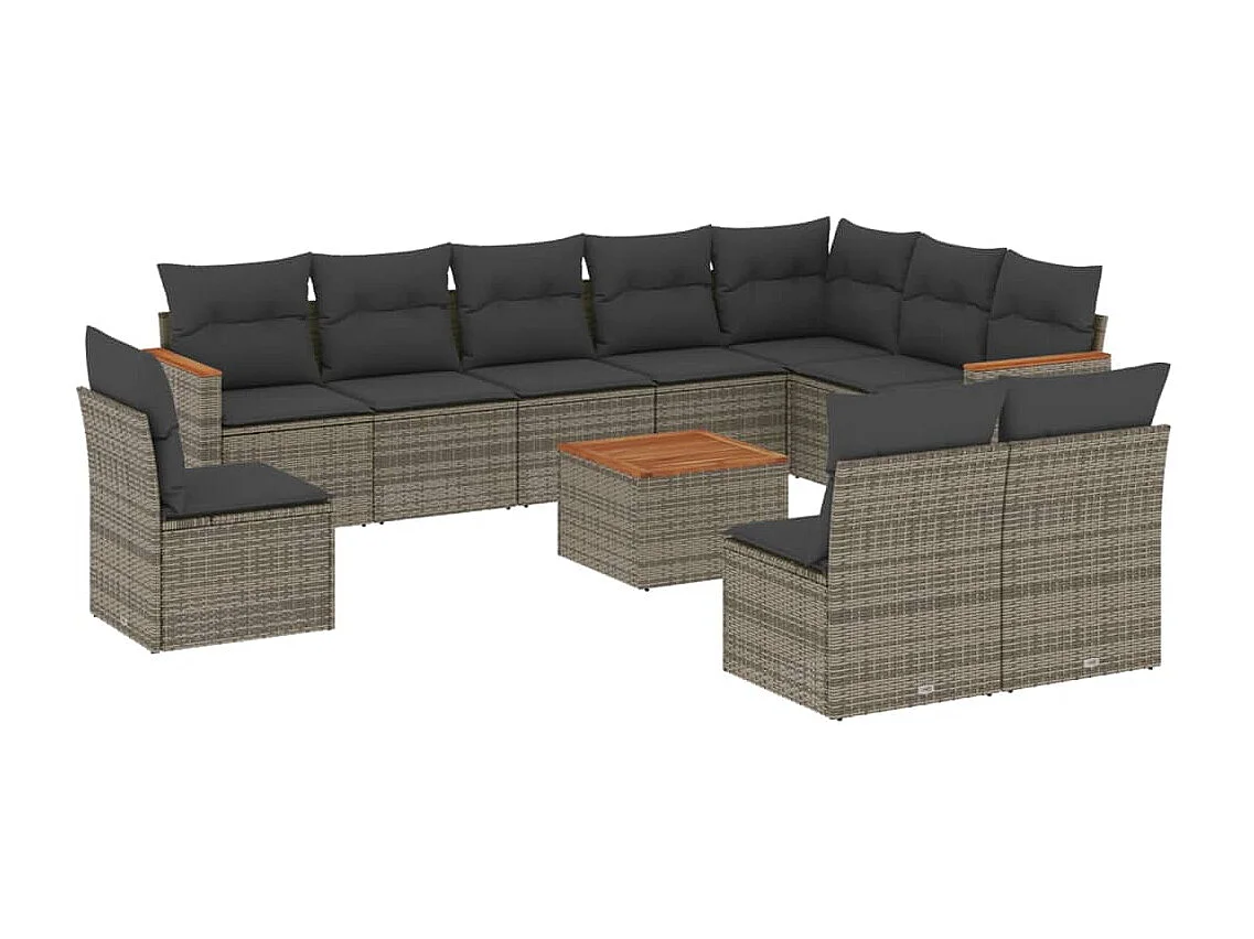 Set Divani da Giardino 11 pz con Cuscini in Polyrattan Grigio