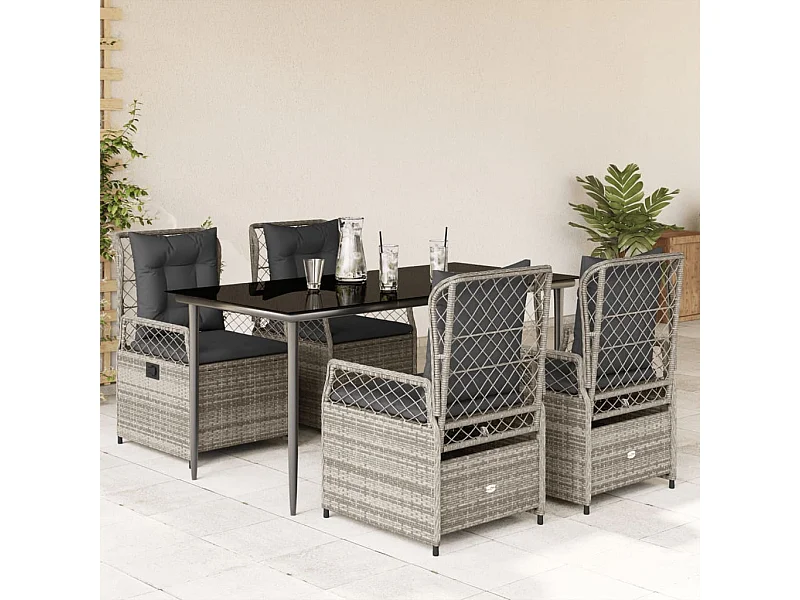 Ensemble à manger de jardin 5 pcs coussins gris résine tressée