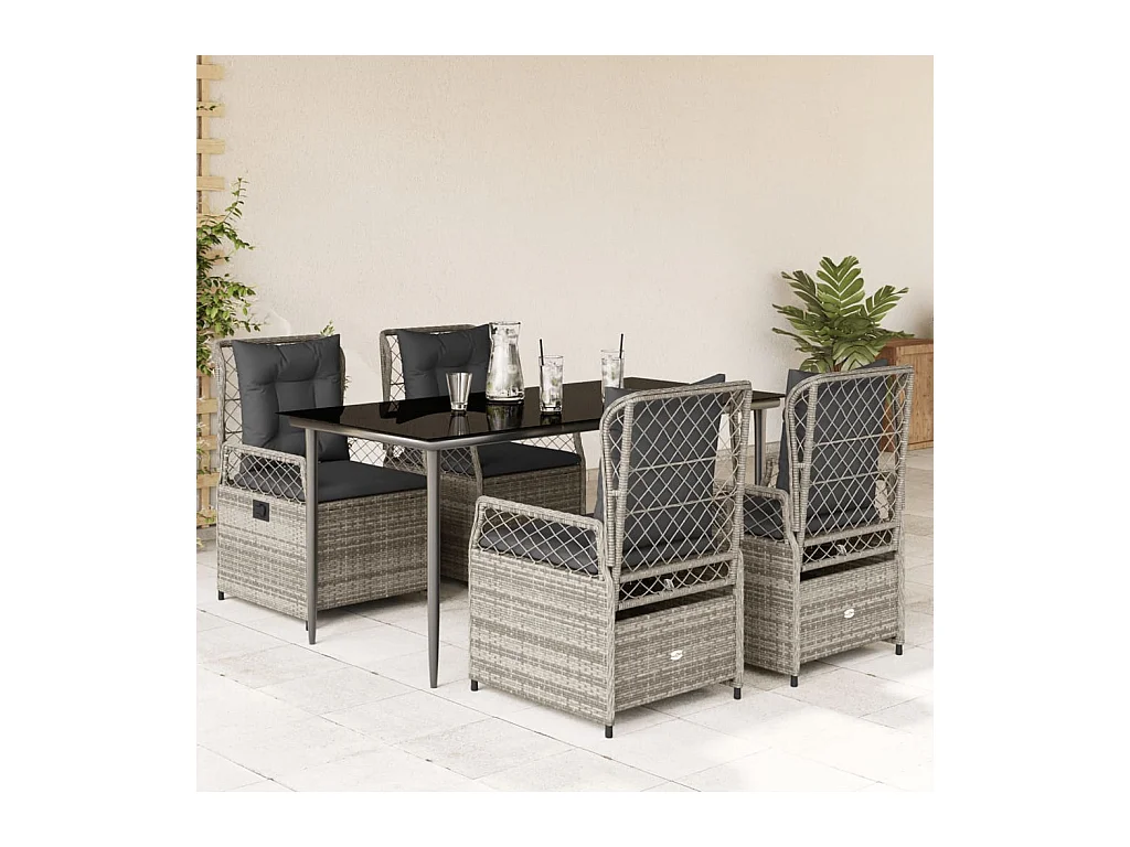 5-delige Tuinset met kussens poly rattan grijs