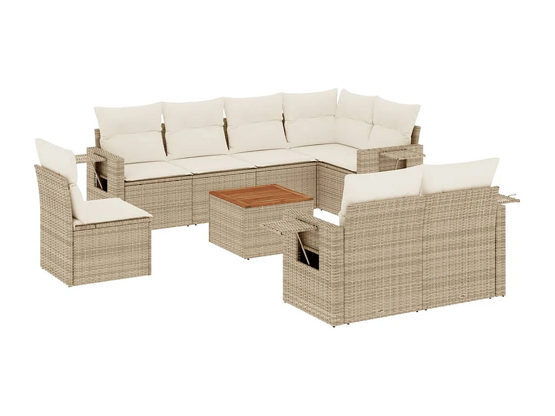 Salon de jardin avec coussins 9 pcs beige résine tressée
