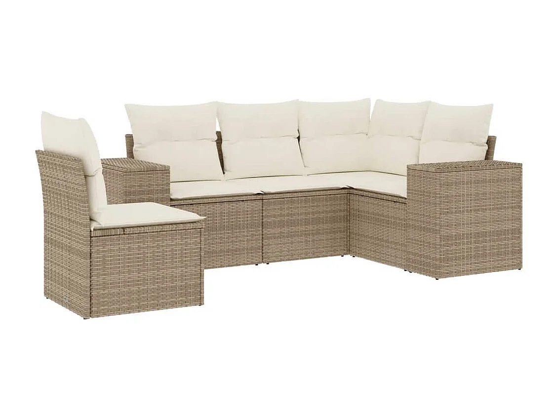 Salon de jardin avec coussins 5 pcs beige résine tressée