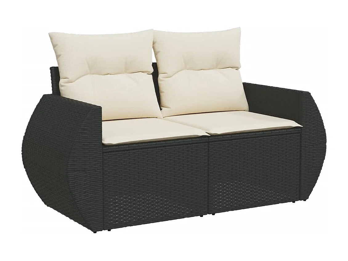 6-delige Loungeset met kussens poly rattan zwart
